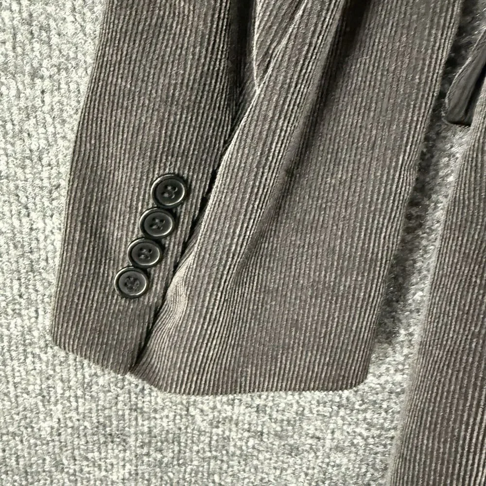 Zagato Corduroy Blazer Jacket Mens 42L Black Gray Three Button Up Sport‎ Coat